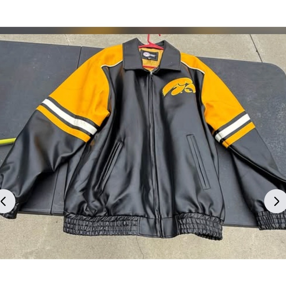 Iowa Hawkeyes Faux Leather Full Zip Jacket XXL Black Gold NCAA‎ Licensed